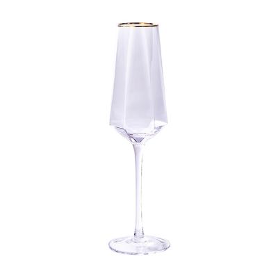 China Customize Factory To Customize Crystal Diamond Shaped Glass Champagne Flutes Lead Free Gold Rim for sale