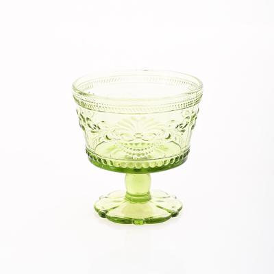 China High Quality Traditional Wholesale Ice Glass Bowl Stocked Embossed Pattern Handmade Pressed Wine Glass for sale