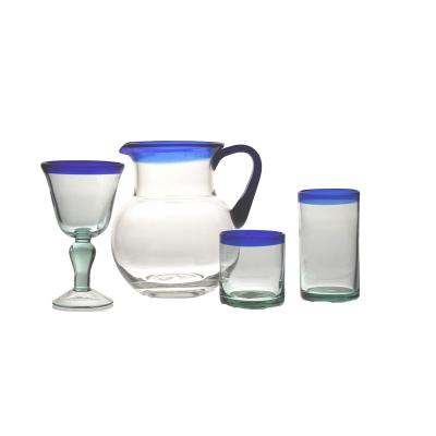 China Hot Selling Glass Tumbler With Blue Open Rim Technical Goblet de Recyle Traditional Handmade Mexico Style Carrying for sale