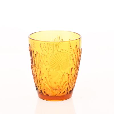 China Customize Old-fashioned Stemless Embossed Wine Glass Cocktail Shot Glass Marine Style Pattern Bar Glassware for sale