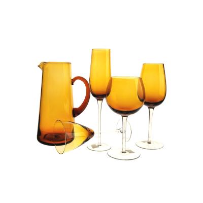 China High quality hot sale classic blown mouth amble color glass pitcher classic solid wine glass for sale