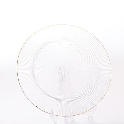 China Lead Free Gold Rim Glass Plate Crystal Optic Glass Charger Plate High Quality Classic Transparent for sale