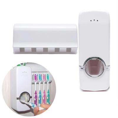 China Viable Automatic Toothpaste Dispenser Bathroom Accessories Set Storage Rack Squeezer Wall Mount Dustproof Toothbrush Holder for sale