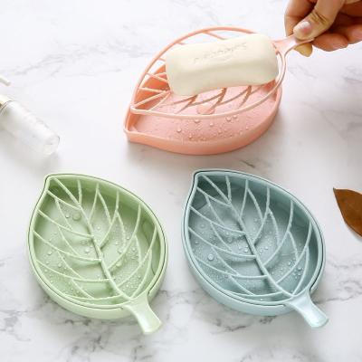 China Multifunctional Household Storage Soap Box Leaf Shape Soap Dish Box Bathroom Toilet Shower Draining Crate Tray Holder Holder for sale