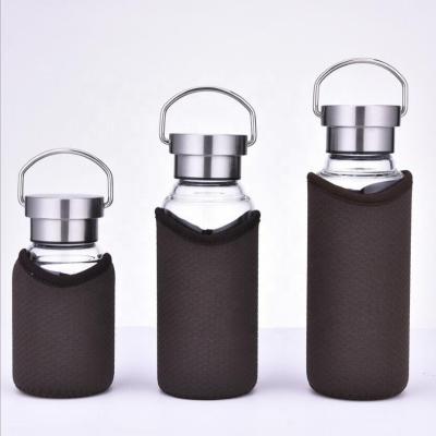 China Eco-Friendly Sustainable Glass Water Bottle Borosilicate Glass Water Bottle With Stainless Steel Lid Custom Logo 450ml 550ml for sale