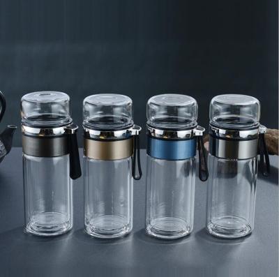 China Viable Private Label Double Wall Borosilicate Glass Water Bottle Tea Bottle Cup Cup and Water Separation Tea with Tea Infuser for sale