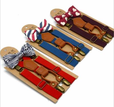 China Kids Elastic Braces Suspenders Soild Color Children Bowtie Belt Set Baby Boys Girls Suspenders Y-Back Removable Bow Tie Adjustable Braces for sale