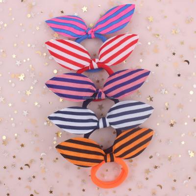 China Rabbit ears elastic hair bands DIANXIANG 2022 wholesale stripe 6 colors Elastic Hair Ties packing Rabbit ears girls accessories elastic hair bands for women for sale