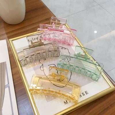 China Hair Claw Clips  hair clips for women claw 2022 new process Korean female clip fresh square candy color transparent plastic clear hair claw for sale