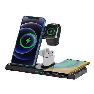 China Smart Match Quick Charge New 4 in 1 18W Qi Fast Foldable Portable Wireless Charger Charging Dock Stand for iPhone Samsung Galaxy Airpod Smart Watch for sale