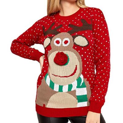 China Anti-wrinkle hot sales! ! ! Wholesale Women's Christmas Sweater Around Sticky Ball Fawn Pullover Merry Christmas Loose Long Sleeve Neck Sweater for sale