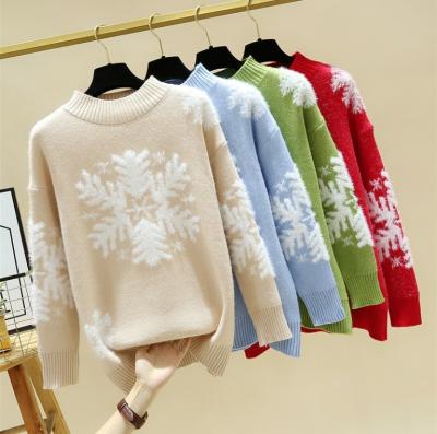 China Anti-wrinkle hot sales! ! ! New Christmas Women's Snowflake High Neck Pullover Sweater Half Loose Bottom Sweaters for sale