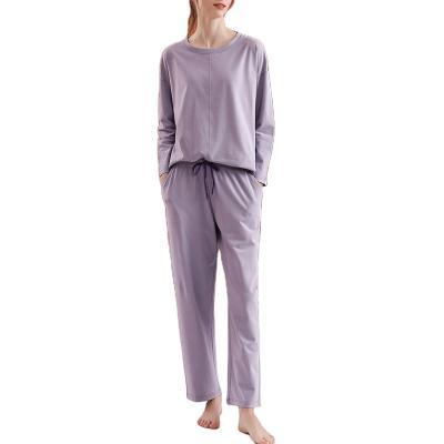 China New Breathable Thick Cotton Swept Cotton Soft Ladies Drop To Shoulder Loose Round Neck Sweater Pajamas 2 Pieces for sale