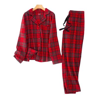 China High Quality Custom Made Breathable Cotton Casual Couples Plus Size Sleepwear Sets Red Plaid Pajamas for sale