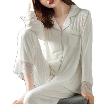 China QUICK DRY Lace Custom PJ Modal Pajamas Set Female Women Solid Sleepwear Soft Luxury Pajamas 2 Pieces for sale