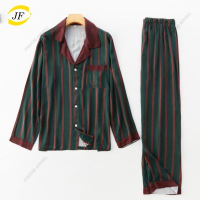 China New QUICK DRY cotton satin simple pajamas striped hot sale men's 2pcs long sleeve pajama sets couples pajamas sleep sets for sale