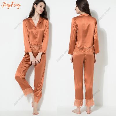 China Customization Breathable Designer Pajamas With Luxurious Elegant Satin Ice Silk Pajamas Women Lace Sleepwear Pajamas for sale