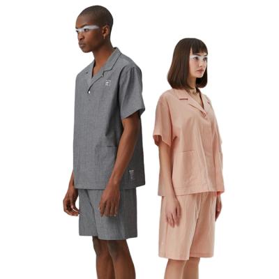 China Cotton Couples QUICK DRY Canvas Pajamas Set Pijamas Women And Men Short Sleeves Soft Breathable Pants Sleepwear Nightgowns for sale