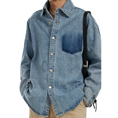 China Spring breathable new product relaxed retro design fashionable pocket contrast denim shirt for men wholesale for sale