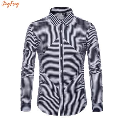 China Cheap Cotton Mens Polyester Anti-Wrinkle Factory Price Blouses Stripe Man Mens Office Shirts With High Quality for sale