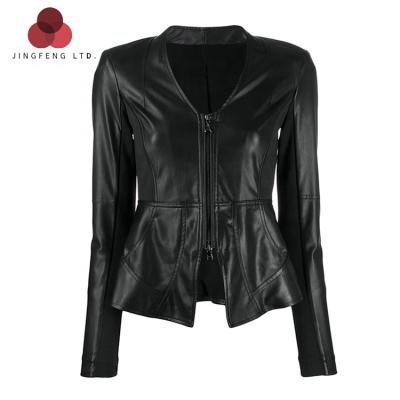 China 2019 new casual black QUICK DRY PU leather jacket women slim warm clothing real leather jacket for sale