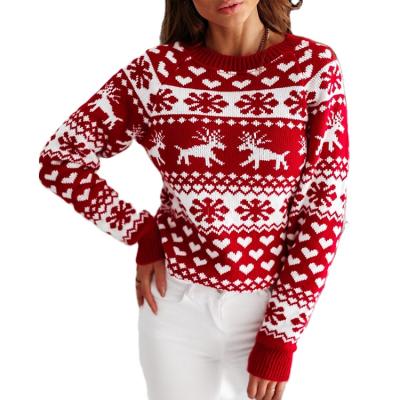 China Anti-Wrinkle Wholesale Price OEM Fashion Christmas Style Women Knit Red Sweater Women's Style Christmas Sweater for sale