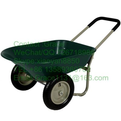 China Metal Marathon Double-Wheel Residential Yard Rover Wheelbarrow and Yard Cart Garden Cart 2 Flat Free Tire Double Wheel Barrow for sale