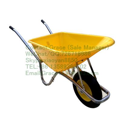 China Plastic Plastic Power Type Tray Wheel Barrow For Garden Construction Wheelbarrow With Pneumatic Wheel 100L 150kg Capacity WB6414P for sale