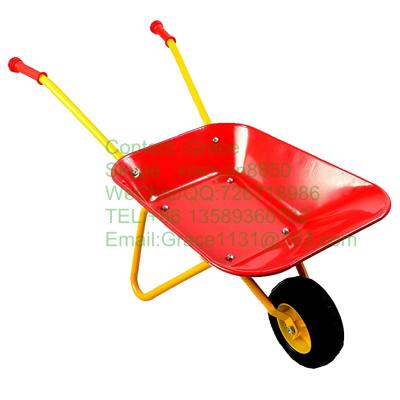 China Hot sale factory wholesale metal child metal wheelbarrow for children garden kids metal wheelbarrow green toy for sale