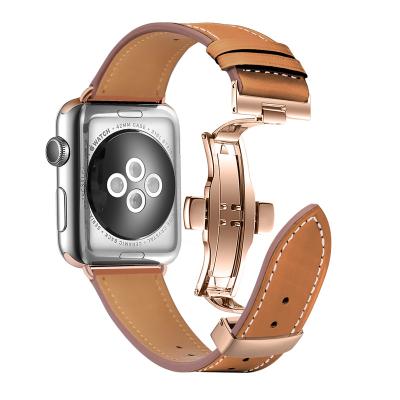 China Fashion Butterfly Buckle Women Leather Smart Watch Bands For Apple Watch 38mm 40mm 42mm 44mm for sale