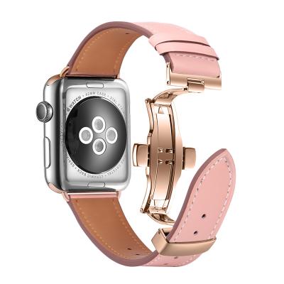 China Luxury Fashion Butterfly Buckle Design Leather Smart Watch Strap For Apple Watch for sale