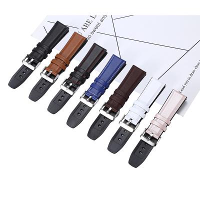 China Custom Logo 22mm Watch Band Silicone Leather Watch Band for sale