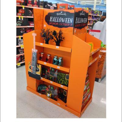 China For Wine Products Sales Promotion Retail Supermarket Advertising Floor Corrugated Cardboard 1/4 Pallet Display Bins Halloween Promotional Display Stand for sale