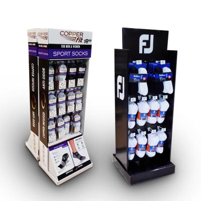 China Sock Bag Cap Free Standing Stands Stores Floor Pegboard Cardboard Display With Hanging Hooks Sports Product Socks From Display Stands for sale