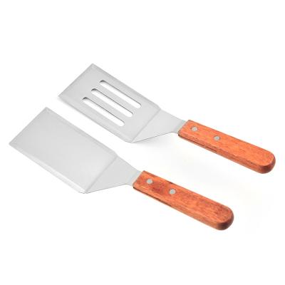 China Popular Easily Cleaned Amazon Wholesale 2 Pieces BBQ Wooden Spatula Handle For Outdoor Cooking for sale