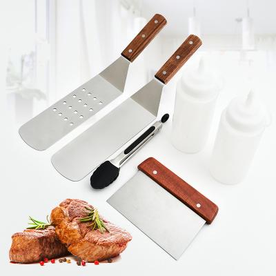 China New Sustainable Wholesale 6 PCS Stainless Steel Kitchen Utensil With Wooden Handle for sale