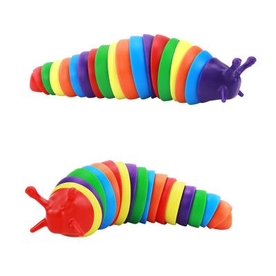 China 2022 eco-friendly material newcomer unzip rainbow figet toy finger slug for twist arculated small sensory 3d printed articulated fidgety person slug for sale