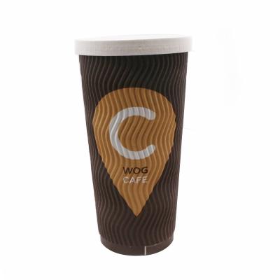 China 4oz 8oz 12oz 20oz Disposable Hot Double Layers Anti Corrugated Ripple Wallpaper Disposable Coffee Cups for sale