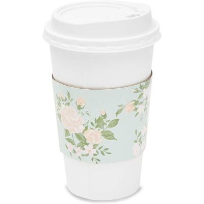 China Disposable Flower Pattern Vintage Floral Coffee Tea Cup Corrugated Paper Sleeves for sale