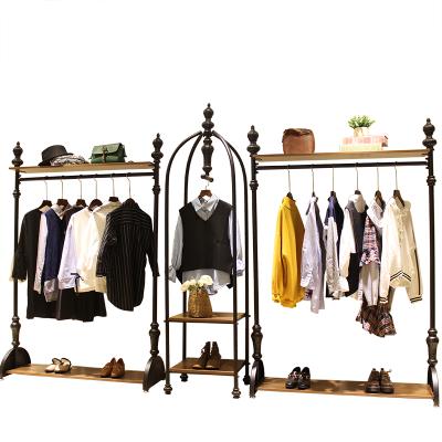 China Clothing Stores Supply Fashion Clothing Rack Women Kids Shoes Golden Wall Display Stands Shop Display for sale