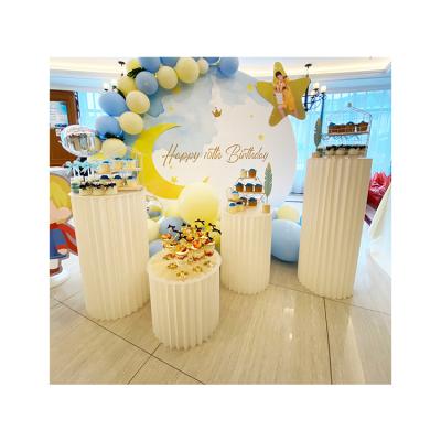 China Kainice Baby Shower Backdrop Stand Cylinder Dessert Table Waterproof Wholesale Paper White Wedding Stand For Party Supplies for sale