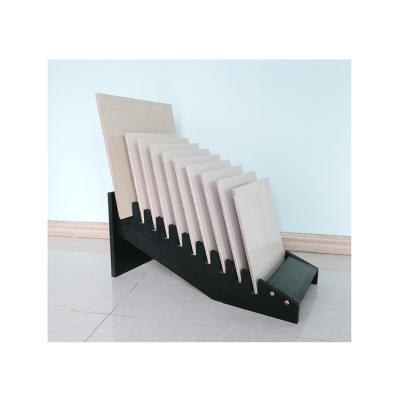 China Kainice Eco-friendly Material Customized Quartz Office Black Rack Trapezium Ceramic Showroom Rack Tile Display for sale