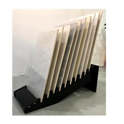 China Kainice Eco-friendly Material Customized Trapezium Quartz Stone Samples Wood Material Display Rack Showing Rack Tile Table Display Rack for sale