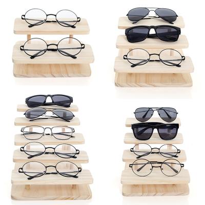 China Sunglasses Retail Store Kainice 4 Layers Solid Wood Glasses Display Stand Sunglasses Rack Wooden Jewelry Rack Collection Shelf for sale