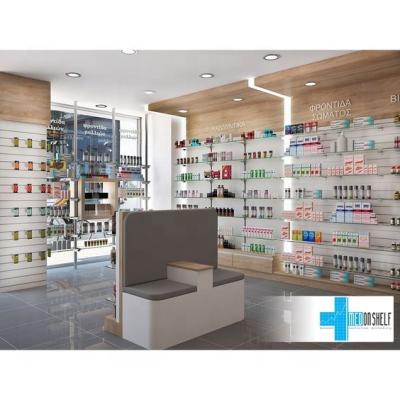 China Showing Wall Type MDF Pharmacy Large Capacity Multilayer Wooden Merchandise Display Stand Veneer Medical Shop Furniture Design for sale