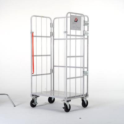 China Stackable Logistics Roll Container Trolley 4 Wheels Steel Folding Roll Container for sale