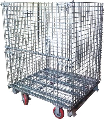 China Warehouse Folding Stacking Metal Steel Wire Cages With 500kg Wheels for sale