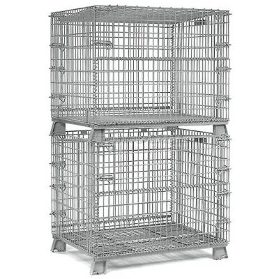 China Heavy Duty Collapsible Stackable Metal Storage Wire Mesh Pallet Cage 1000kg for sale