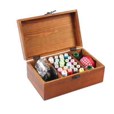 China Hand Knitting Basket Wooden Material Profession DIY Sewing Kit Set in Wooden Box for sale