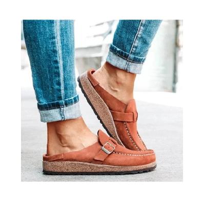 China Anti-odor 2020 spring and summer new round head low heel low trailer foreign trade sandals leisure women's half for sale